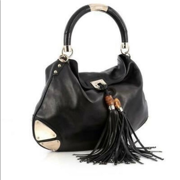 Gucci Bags Black Leather Indy Hobo Tassel Bag Poshmark